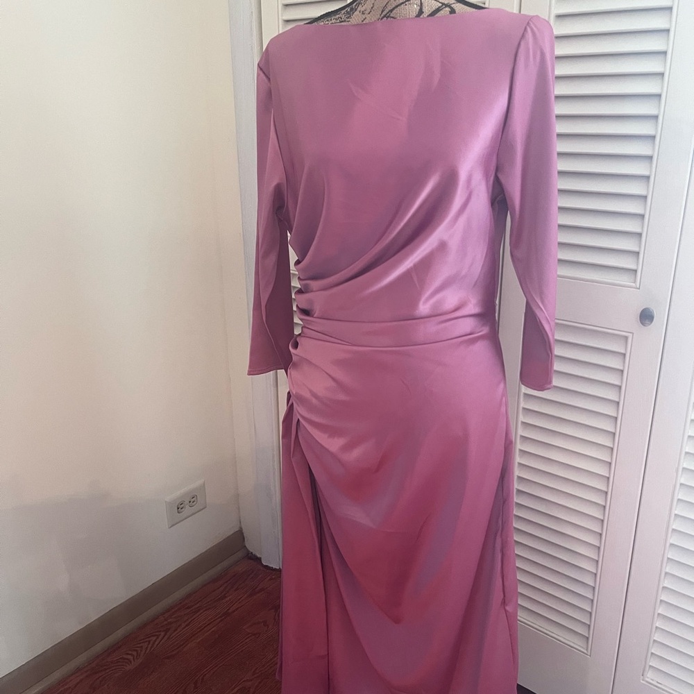MISSLOOK Rose Satin Draped Long Sleeve Dress
